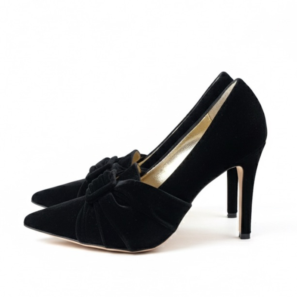 NIB Chiara Boni Black Velvet Buckle Wrap Pointed Toe Pumps Stiletto Sz 40 - Picture 2 of 13